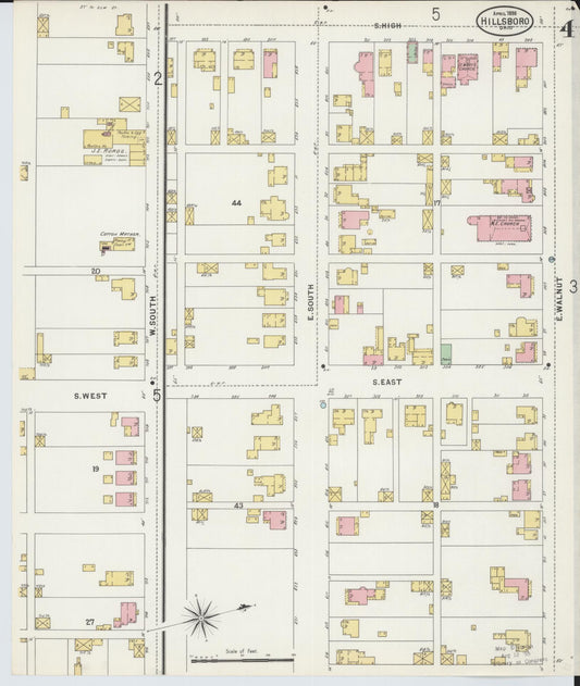 Sanborn Fire Insurance Map from Hillsboro, Highland County, Ohio (1898), Sheet #0004 - Historic Sanborn Fire Insurance Map Print, vintage old map wall art, antique decor, genealogy gift, Ohio Ohio map