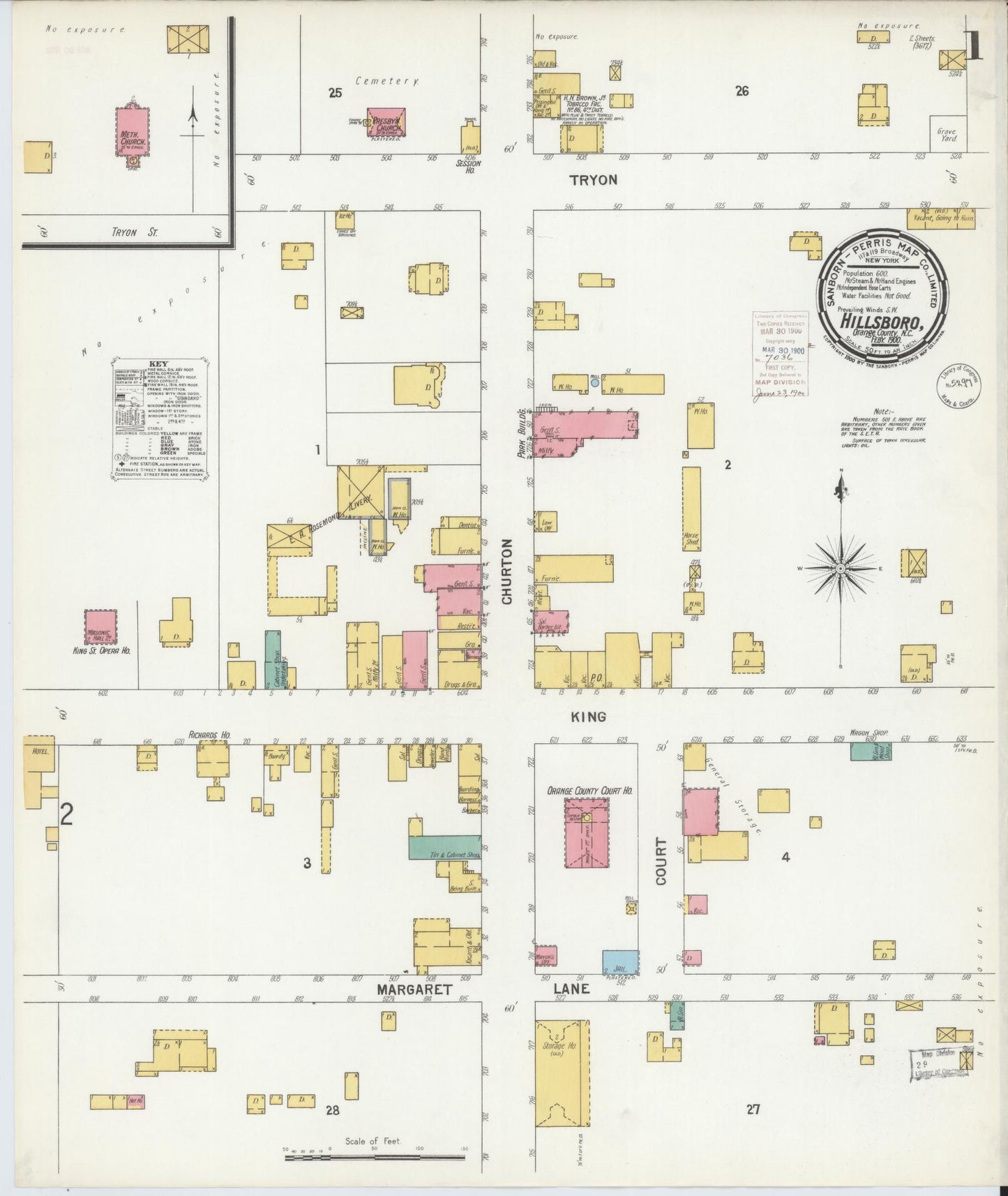 Sanborn Fire Insurance Map from Hillsboro, Orange County, North Carolina (1900), Sheet #0001 - Complete Map Set gallery image, historic Sanborn map, vintage wall art, North Carolina North Carolina