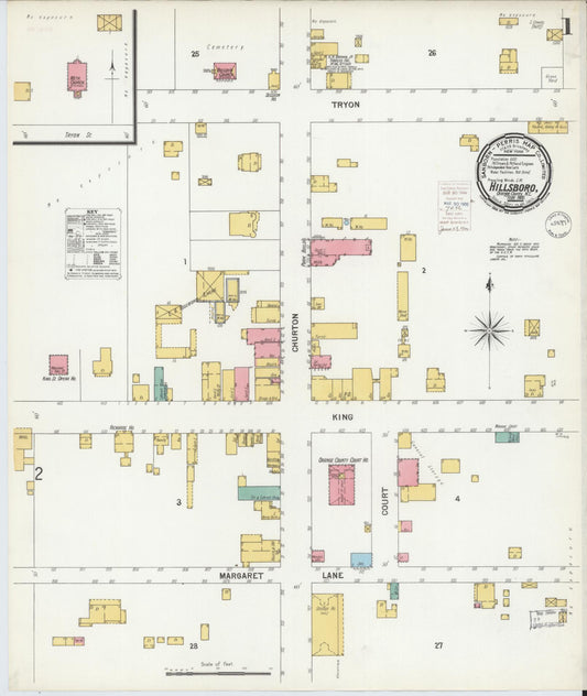 Sanborn Fire Insurance Map from Hillsboro, Orange County, North Carolina (1900), Sheet #0001 - Complete Map Set gallery image, historic Sanborn map, vintage wall art, North Carolina North Carolina