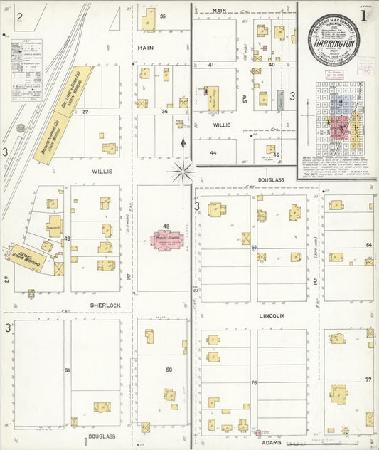 Sanborn Fire Insurance Map from Harrington, Lincoln County, Washington (1905), Sheet #0001 - Historic Sanborn Fire Insurance Map Print, vintage old map wall art, antique decor, genealogy gift, Washington Washington map