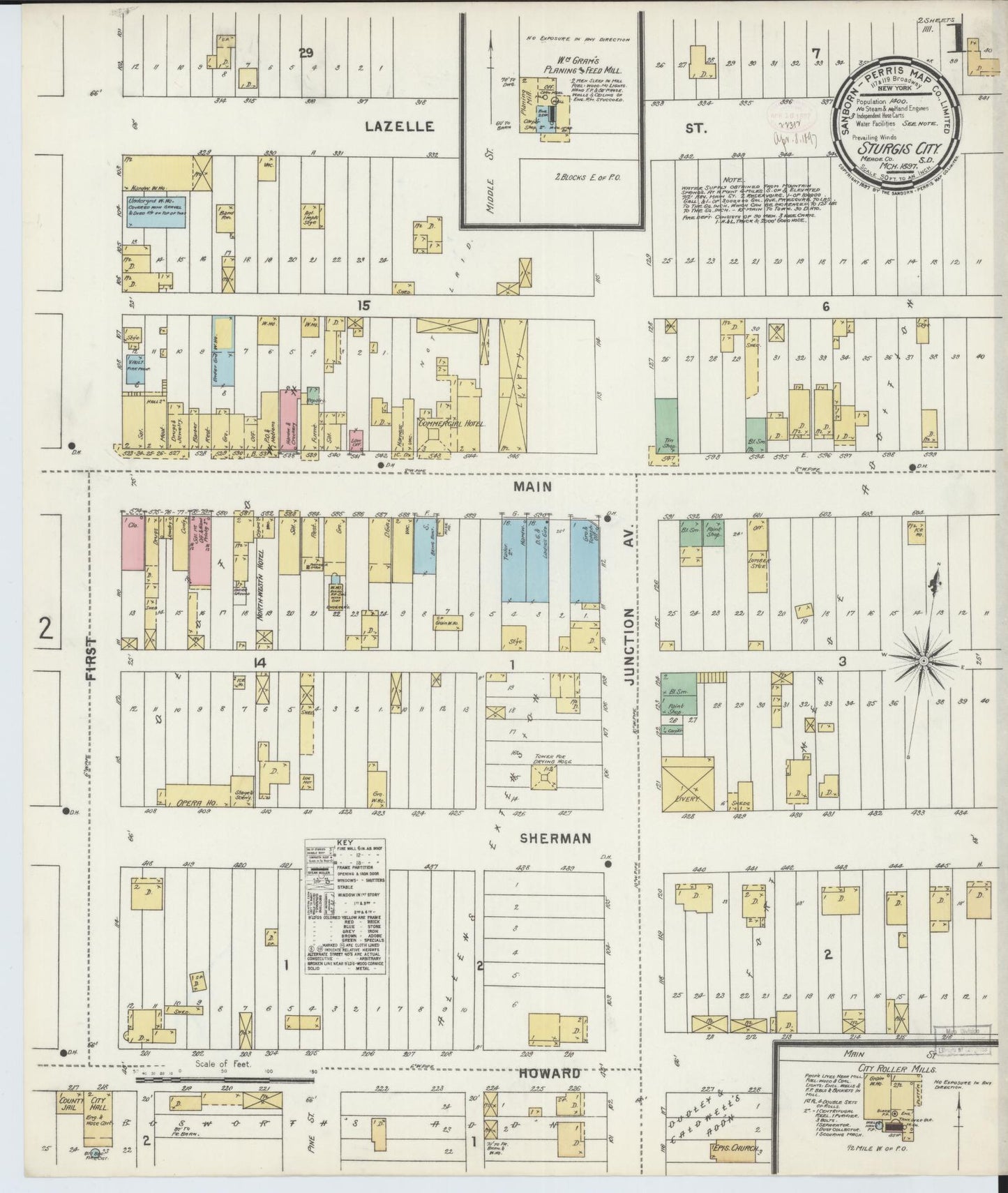 Sanborn Fire Insurance Map from Sturgis, Meade County, South Dakota (1897), Sheet #0001 - Historic Sanborn Fire Insurance Map Print, vintage old map wall art, antique decor, genealogy gift, South Dakota South Dakota map