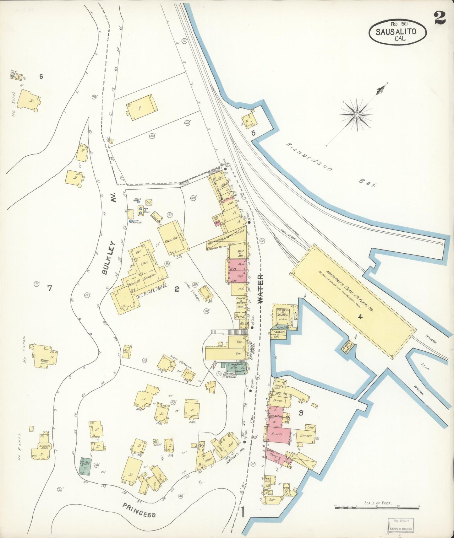 Sanborn Fire Insurance Map from Sausalito, Marin County, California (1901), Sheet #0002 - Complete Map Set gallery image, historic Sanborn map, vintage wall art, California California