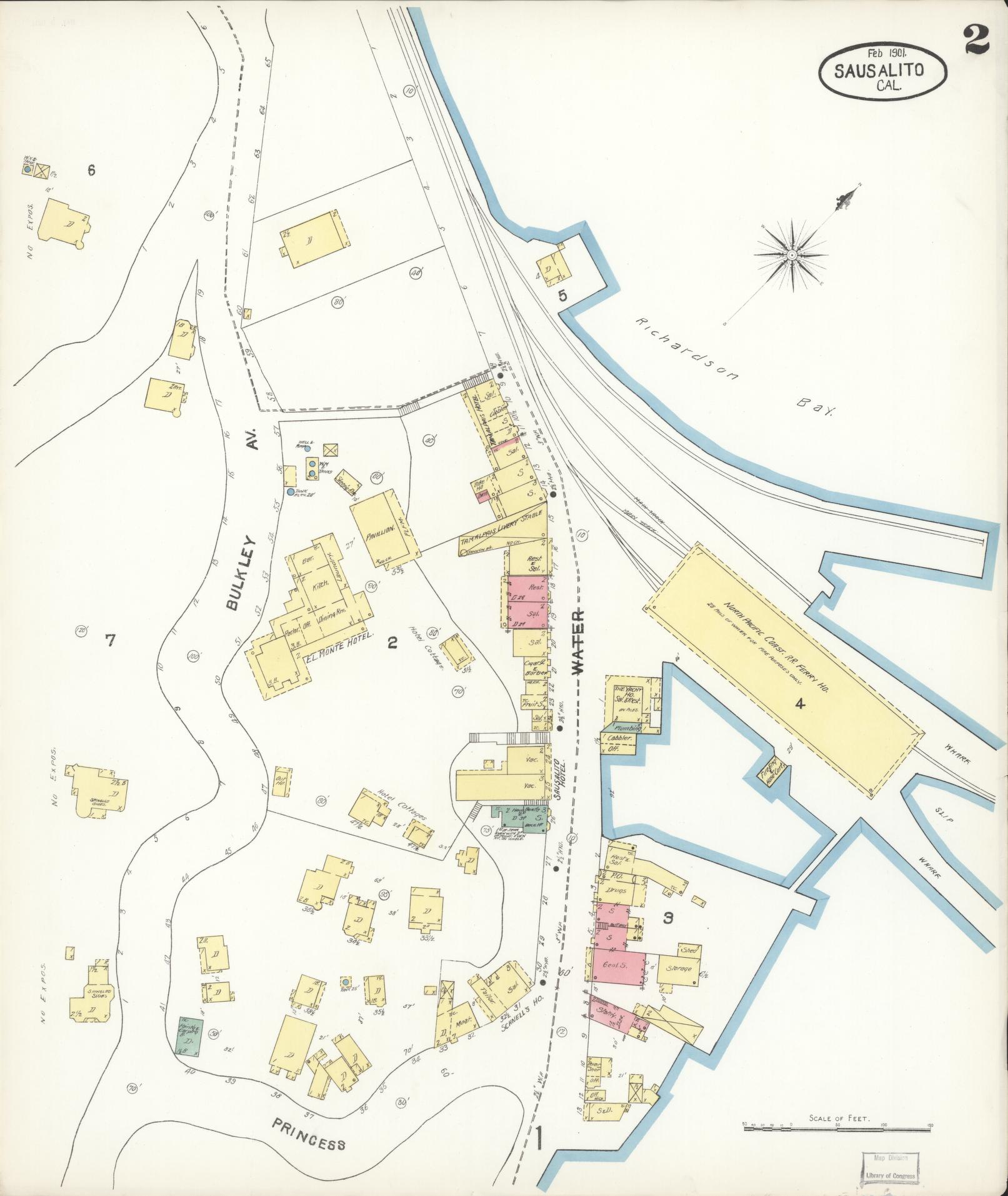 Sanborn Fire Insurance Map from Sausalito, Marin County, California (1901), Sheet #0002 - Complete Map Set gallery image, historic Sanborn map, vintage wall art, California California