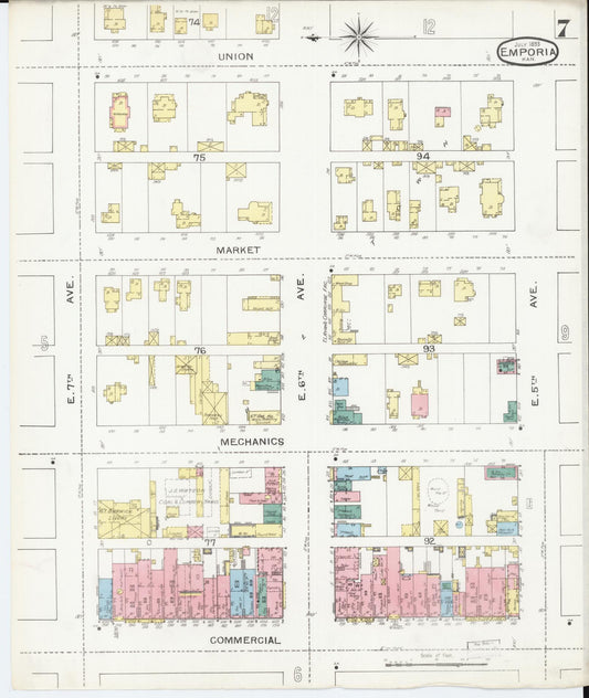 Sanborn Fire Insurance Map from Emporia, Lyon County, Kansas (1893), Sheet #0007 - Historic Sanborn Fire Insurance Map Print, vintage old map wall art, antique decor, genealogy gift, Kansas Kansas map