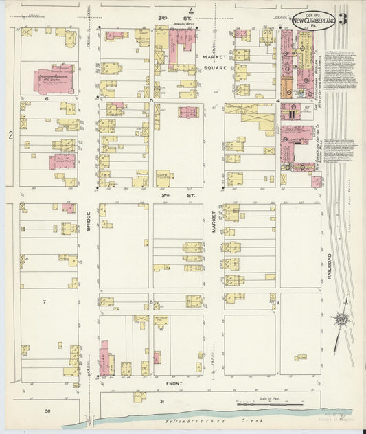 Sanborn Fire Insurance Map from New Cumberland, Cumberland County, Pennsylvania (1913), Sheet #0003 - Historic Sanborn Fire Insurance Map Print, vintage old map wall art, antique decor, genealogy gift, Pennsylvania Pennsylvania map