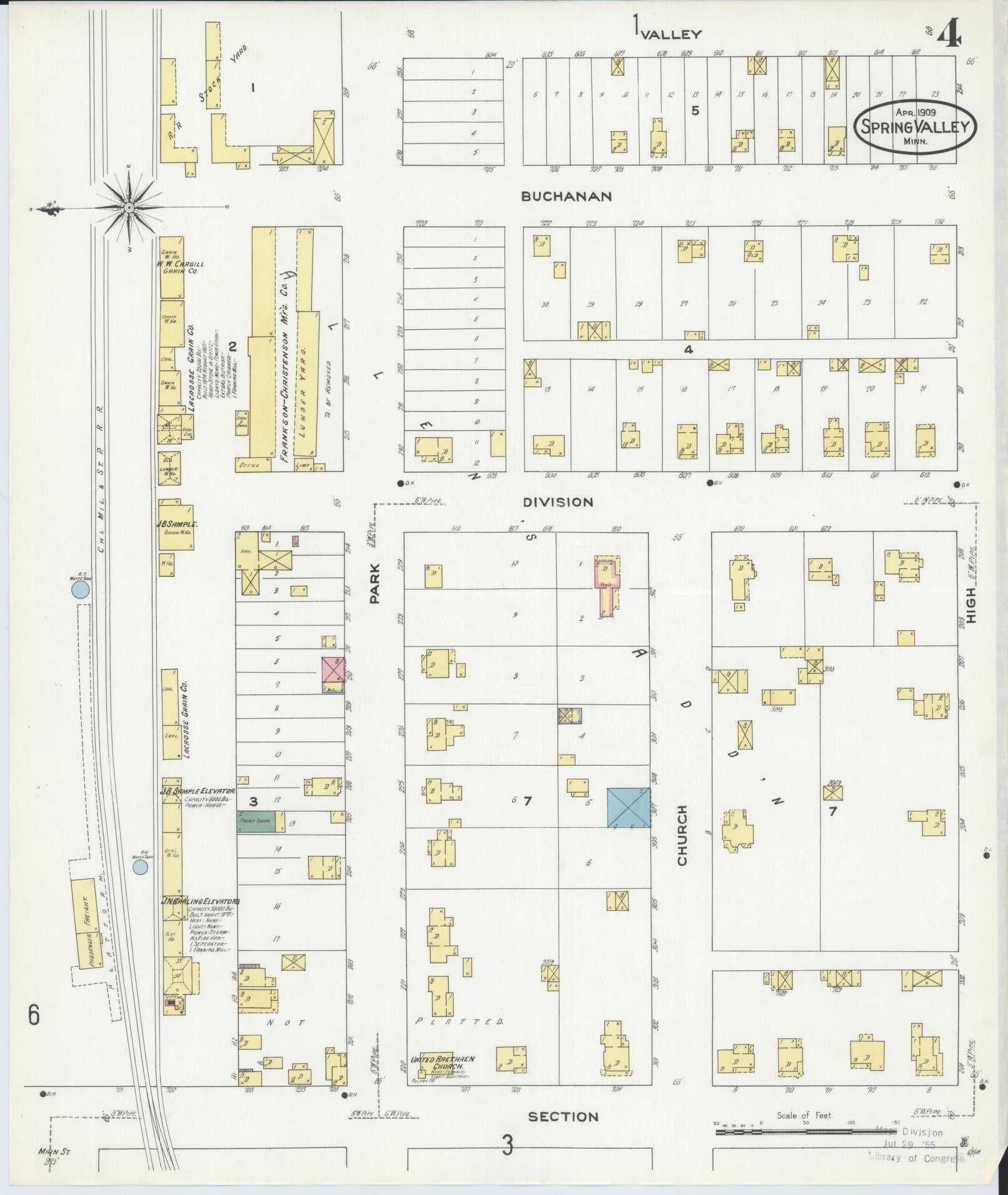 Sanborn Fire Insurance Map from Spring Valley, Fillmore County, Minnesota (1909), Sheet #0004 - Complete Map Set gallery image, historic Sanborn map, vintage wall art, Minnesota Minnesota