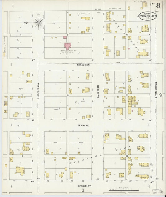 Sanborn Fire Insurance Map from Columbia City, Whitley County, Indiana (1897), Sheet #0008 - Historic Sanborn Fire Insurance Map Print, vintage old map wall art, antique decor, genealogy gift, Indiana Indiana map