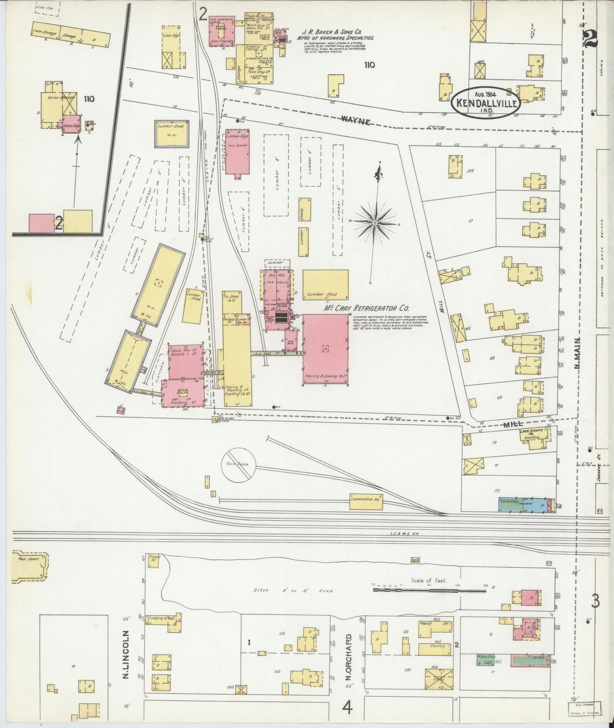 Sanborn Fire Insurance Map from Kendallville, Noble County, Indiana (1904), Sheet #0002 - Historic Sanborn Fire Insurance Map Print, vintage old map wall art, antique decor, genealogy gift, Indiana Indiana map