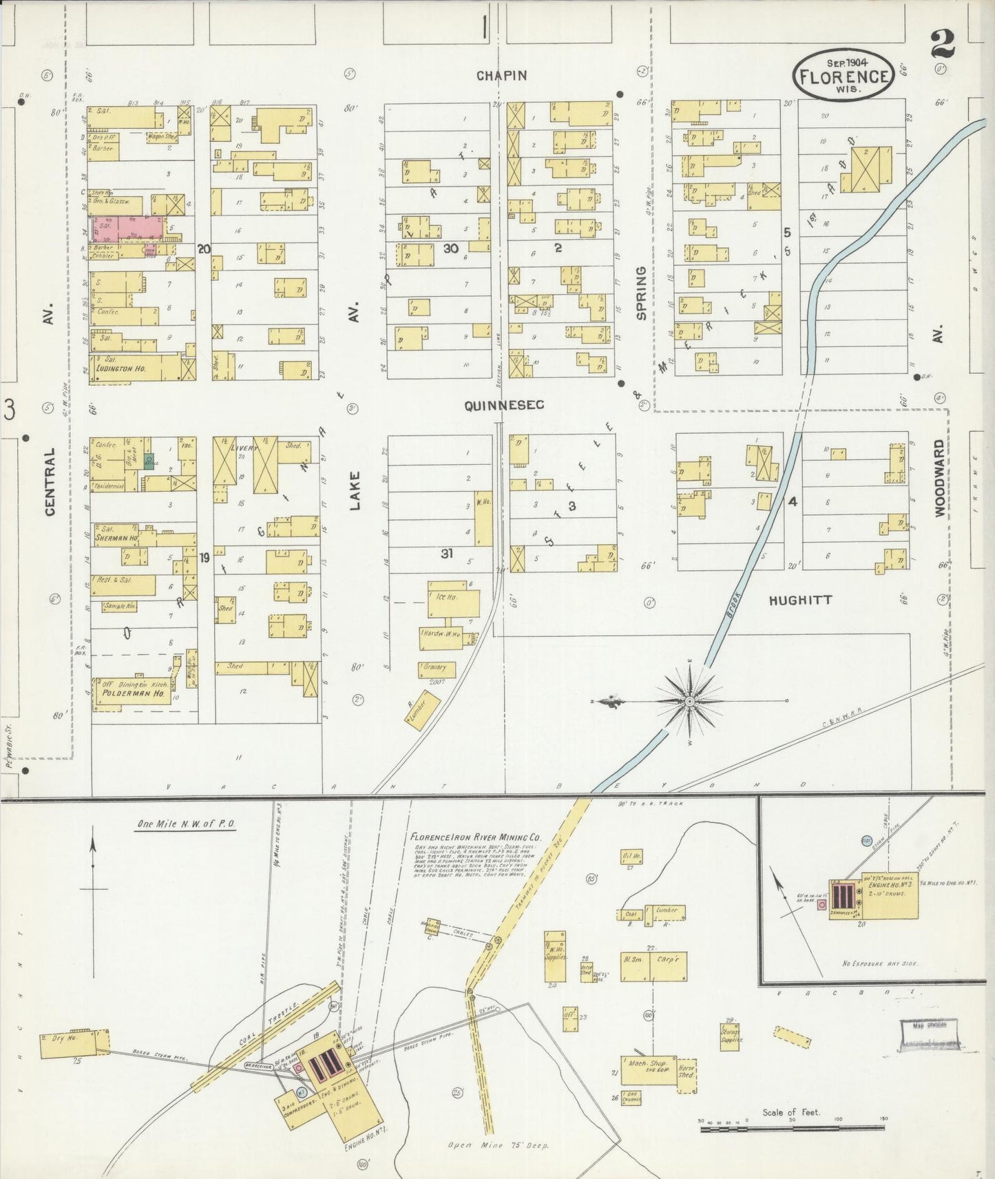 Sanborn Fire Insurance Map from Florence, Florence County, Wisconsin (1904), Sheet #0002 - Historic Sanborn Fire Insurance Map Print, vintage old map wall art, antique decor, genealogy gift, Wisconsin Wisconsin map