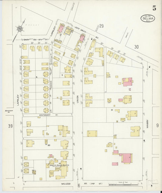 Sanborn Fire Insurance Map from Selma, Dallas County, Alabama (1913), Sheet #0005 - Historic Sanborn Fire Insurance Map Print, vintage old map wall art, antique decor, genealogy gift, Alabama Alabama map