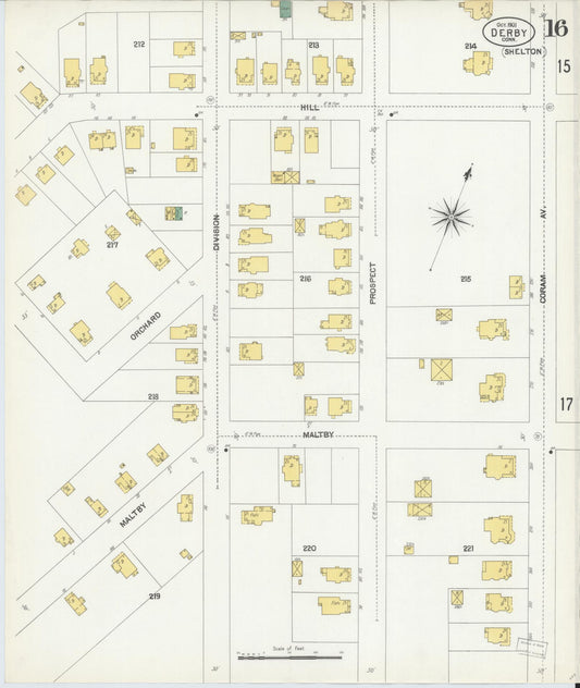 Sanborn Fire Insurance Map from Derby, New Haven County, Connecticut (1901), Sheet #0016 - Historic Sanborn Fire Insurance Map Print, vintage old map wall art, antique decor, genealogy gift, Connecticut Connecticut map