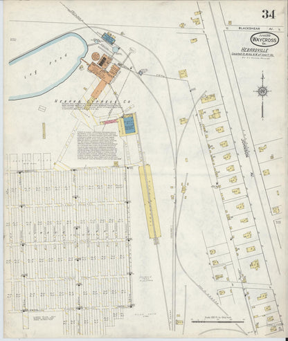 Sanborn Fire Insurance Map from Waycross, Ware County, Georgia (1913), Sheet #0034 - Complete Map Set gallery image, historic Sanborn map, vintage wall art, Georgia Georgia