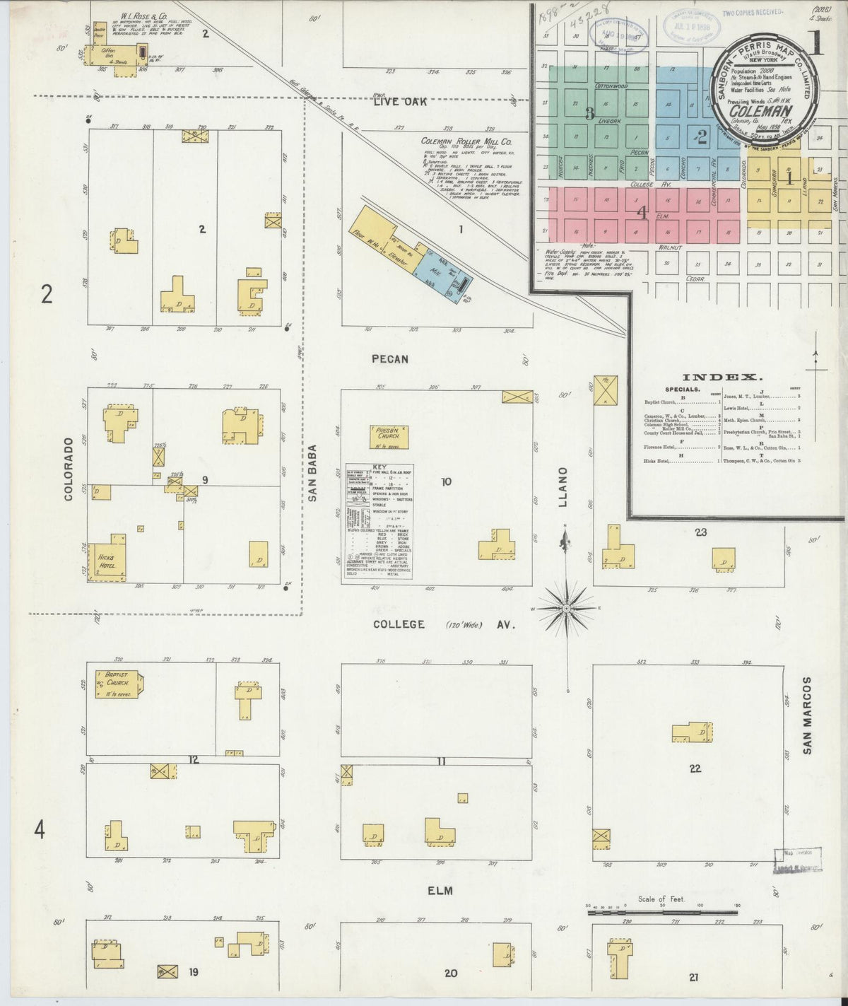 Sanborn Fire Insurance Map from Coleman, Coleman County, Texas (1898), Sheet #0001 - Complete Map Set gallery image, historic Sanborn map, vintage wall art, Texas Texas