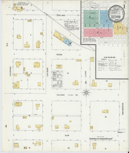 Sanborn Fire Insurance Map from Coleman, Coleman County, Texas (1898), Sheet #0001 - Complete Map Set gallery image, historic Sanborn map, vintage wall art, Texas Texas