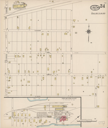 Sanborn Fire Insurance Map from Lakeland, Polk County, Florida (1922), Sheet #0024 - Complete Map Set gallery image, historic Sanborn map, vintage wall art, Florida Florida