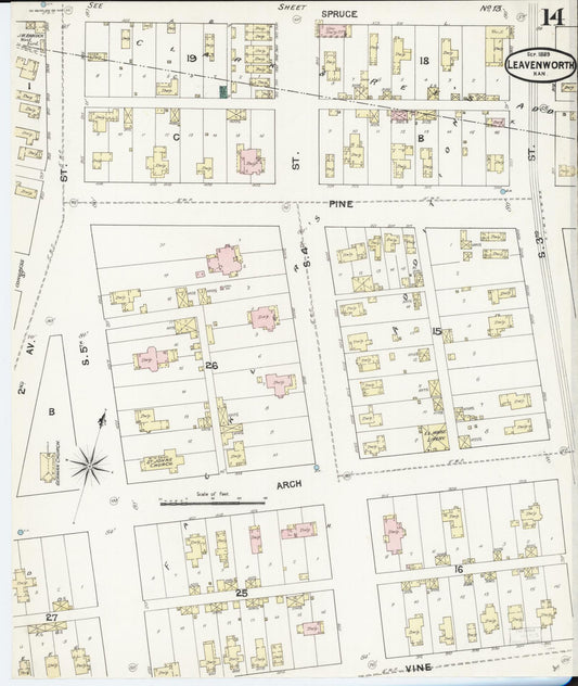 Sanborn Fire Insurance Map from Leavenworth, Leavenworth County, Kansas (1889), Sheet #0015 - Historic Sanborn Fire Insurance Map Print, vintage old map wall art, antique decor, genealogy gift, Kansas Kansas map