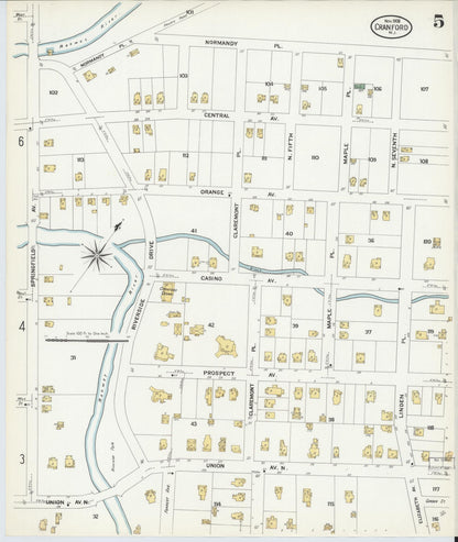 Sanborn Fire Insurance Map from Cranford, Union County, New Jersey (1908), Sheet #0005 - Historic Sanborn Fire Insurance Map Print, vintage old map wall art, antique decor, genealogy gift, New Jersey New Jersey map