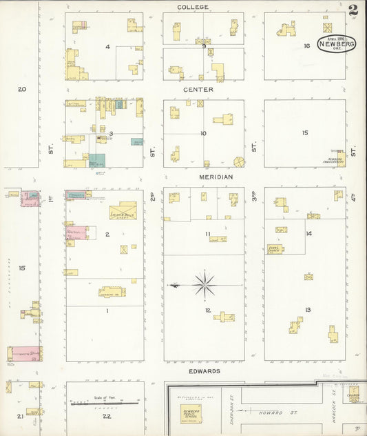 Sanborn Fire Insurance Map from Newberg, Yamhill County, Oregon (1892), Sheet #0002 - Historic Sanborn Fire Insurance Map Print, vintage old map wall art, antique decor, genealogy gift, Oregon Oregon map