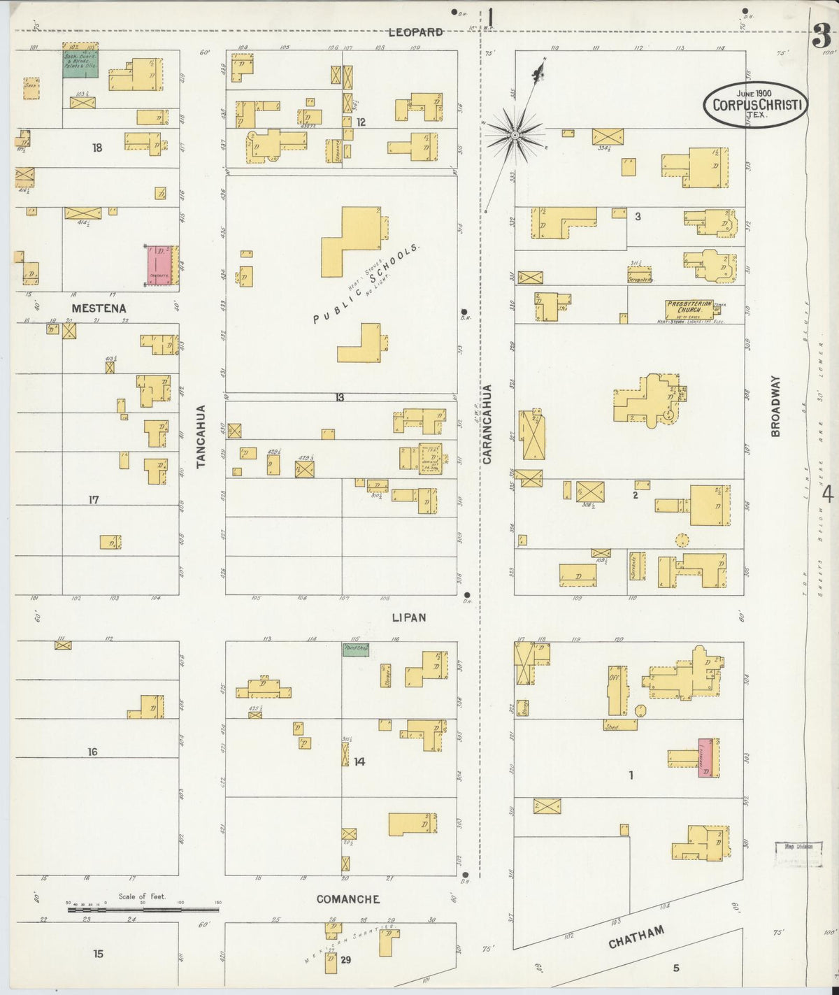 Sanborn Fire Insurance Map from Corpus Christi, Nueces County, Texas (1900), Sheet #0003 - Complete Map Set gallery image, historic Sanborn map, vintage wall art, Texas Texas