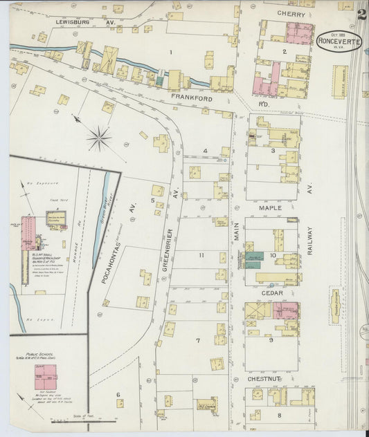 Sanborn Fire Insurance Map from Ronceverte, Greenbrier County, West Virginia (1893), Sheet #0002 - Historic Sanborn Fire Insurance Map Print, vintage old map wall art, antique decor, genealogy gift, West Virginia West Virginia map