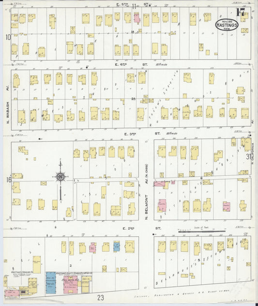 Sanborn Fire Insurance Map from Hastings, Adams County, Nebraska (1915), Sheet #0017 - Historic Sanborn Fire Insurance Map Print, vintage old map wall art, antique decor, genealogy gift, Nebraska Nebraska map