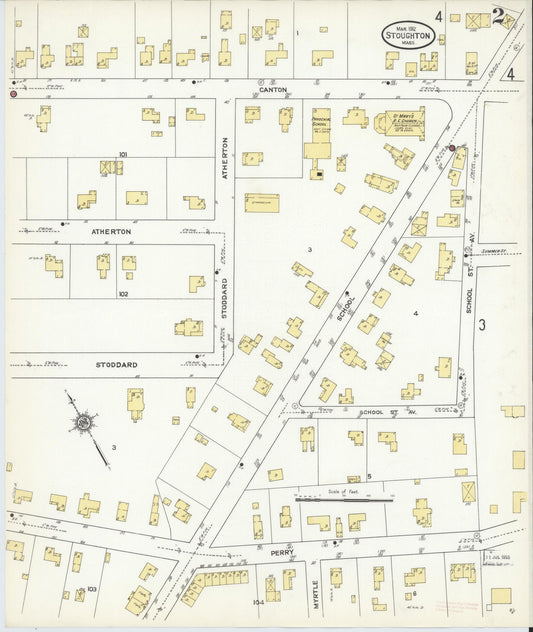 Sanborn Fire Insurance Map from Stoughton, Norfolk County, Massachusetts (1912), Sheet #0002 - Historic Sanborn Fire Insurance Map Print, vintage old map wall art, antique decor, genealogy gift, Massachusetts Massachusetts map