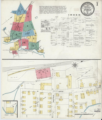 Sanborn Fire Insurance Map from Ipswich, Essex County, Massachusetts (1907), Sheet #0001 - Historic Sanborn Fire Insurance Map Print, vintage old map wall art, antique decor, genealogy gift, Massachusetts Massachusetts map