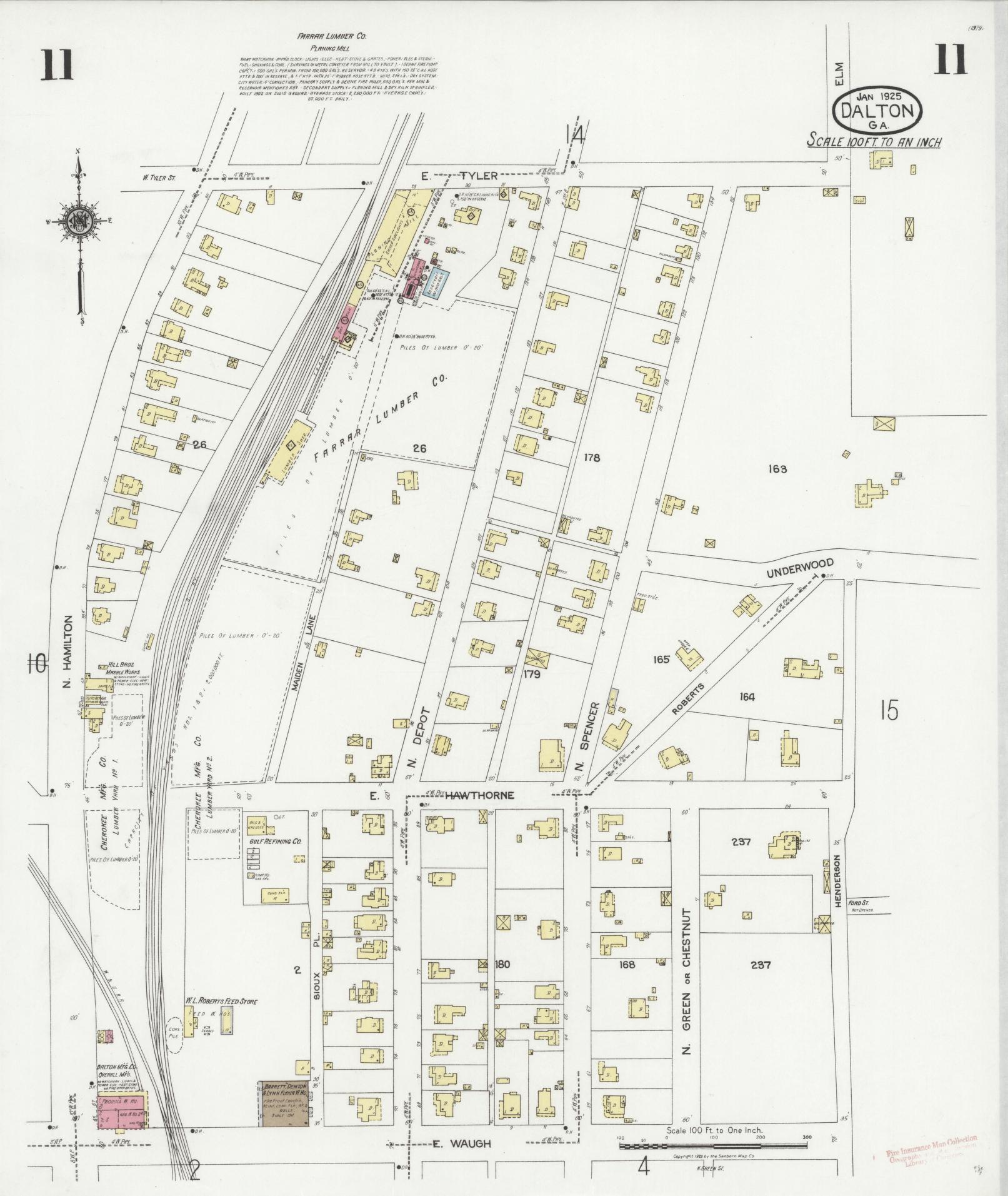 Sanborn Fire Insurance Map from Dalton, Whitfield County, Georgia (1925), Sheet #0011 - Complete Map Set gallery image, historic Sanborn map, vintage wall art, Georgia Georgia
