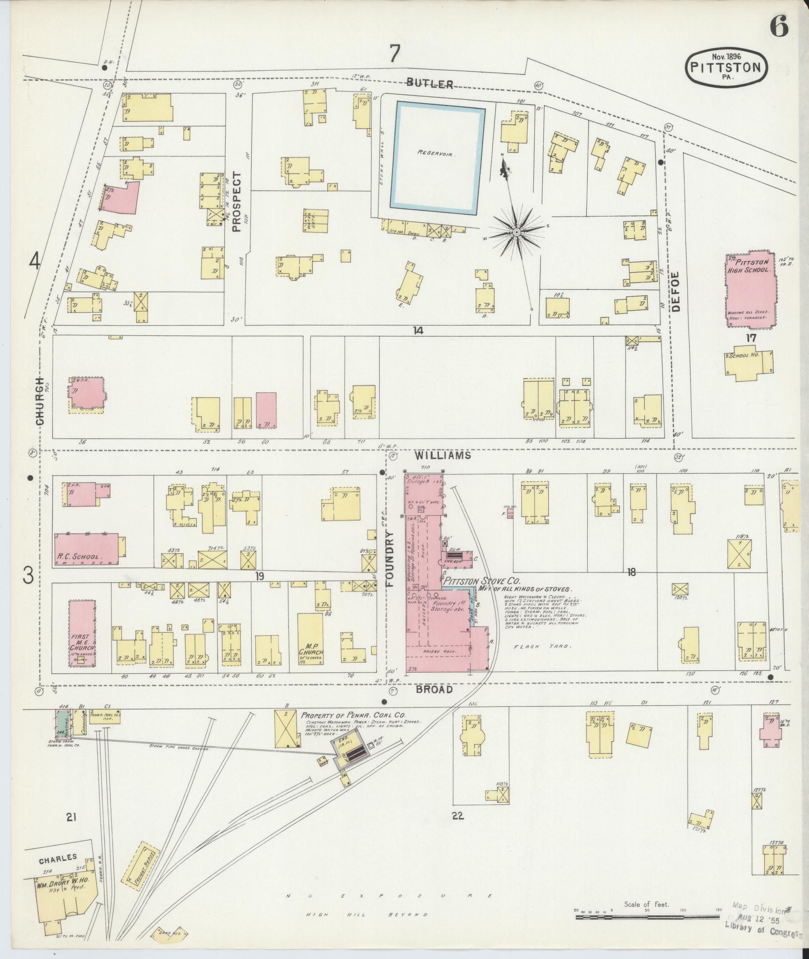 Sanborn Fire Insurance Map from Pittston, Luzerne County, Pennsylvania (1896), Sheet #0006 - Complete Map Set gallery image, historic Sanborn map, vintage wall art, Pennsylvania Pennsylvania