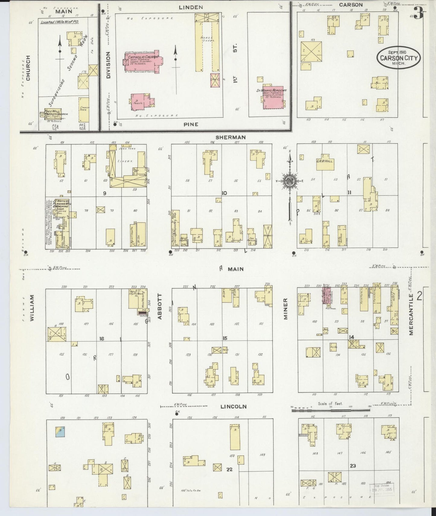 Sanborn Fire Insurance Map from Carson City, Montcalm County, Michigan (1910), Sheet #0003 - Historic Sanborn Fire Insurance Map Print, vintage old map wall art, antique decor, genealogy gift, Michigan Michigan map