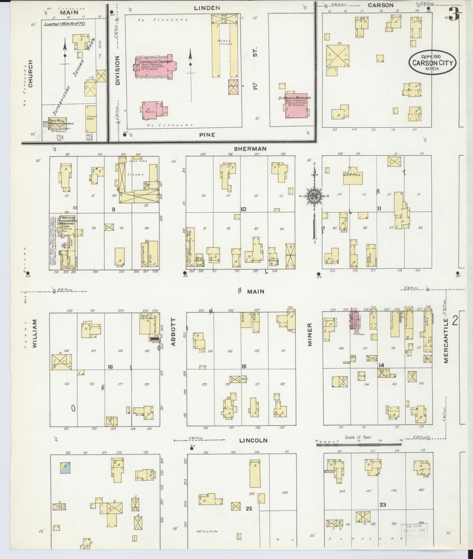 Sanborn Fire Insurance Map from Carson City, Montcalm County, Michigan (1910), Sheet #0003 - Historic Sanborn Fire Insurance Map Print, vintage old map wall art, antique decor, genealogy gift, Michigan Michigan map