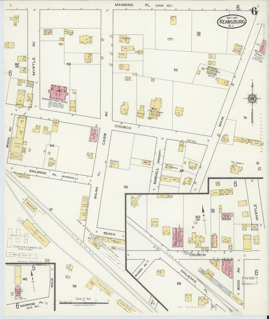 Sanborn Fire Insurance Map from Keansburg, Monmouth County, New Jersey (1917), Sheet #0006 - Historic Sanborn Fire Insurance Map Print, vintage old map wall art, antique decor, genealogy gift, New Jersey New Jersey map