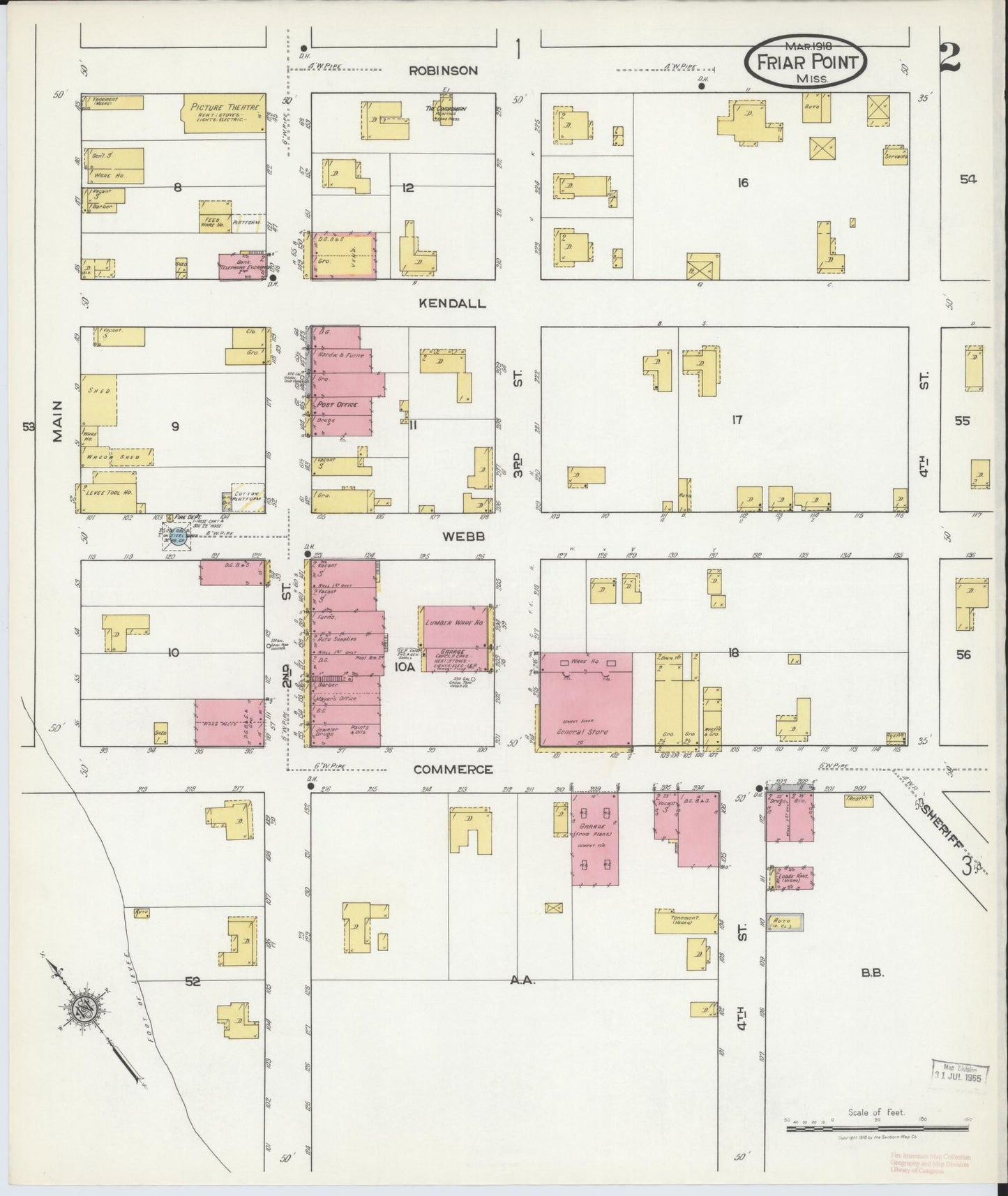 Sanborn Fire Insurance Map from Friars Point, Coahoma County, Mississippi (1918), Sheet #0002 - Complete Map Set gallery image, historic Sanborn map, vintage wall art, Mississippi Mississippi