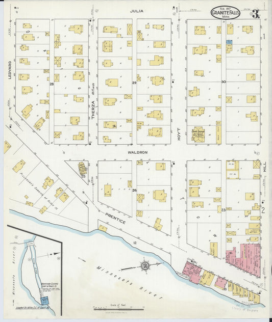 Sanborn Fire Insurance Map from Granite Falls, Yellow Medicine And Chippewa Counties, Minnesota (1917), Sheet #0003 - Historic Sanborn Fire Insurance Map Print, vintage old map wall art, antique decor, genealogy gift, Minnesota Minnesota map