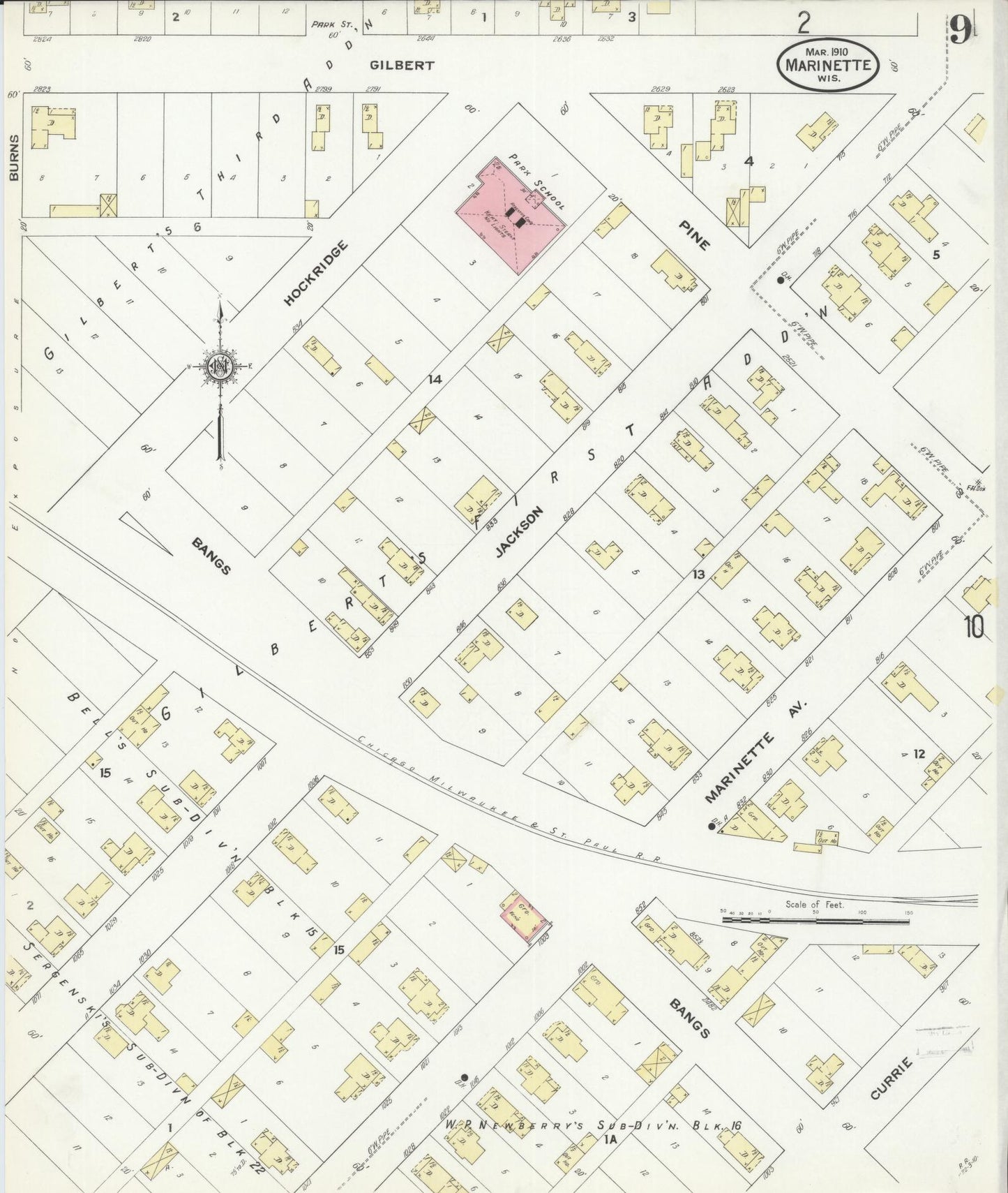 Sanborn Fire Insurance Map from Marinette, Marinette County, Wisconsin (1910), Sheet #0009 - Historic Sanborn Fire Insurance Map Print, vintage old map wall art, antique decor, genealogy gift, Wisconsin Wisconsin map