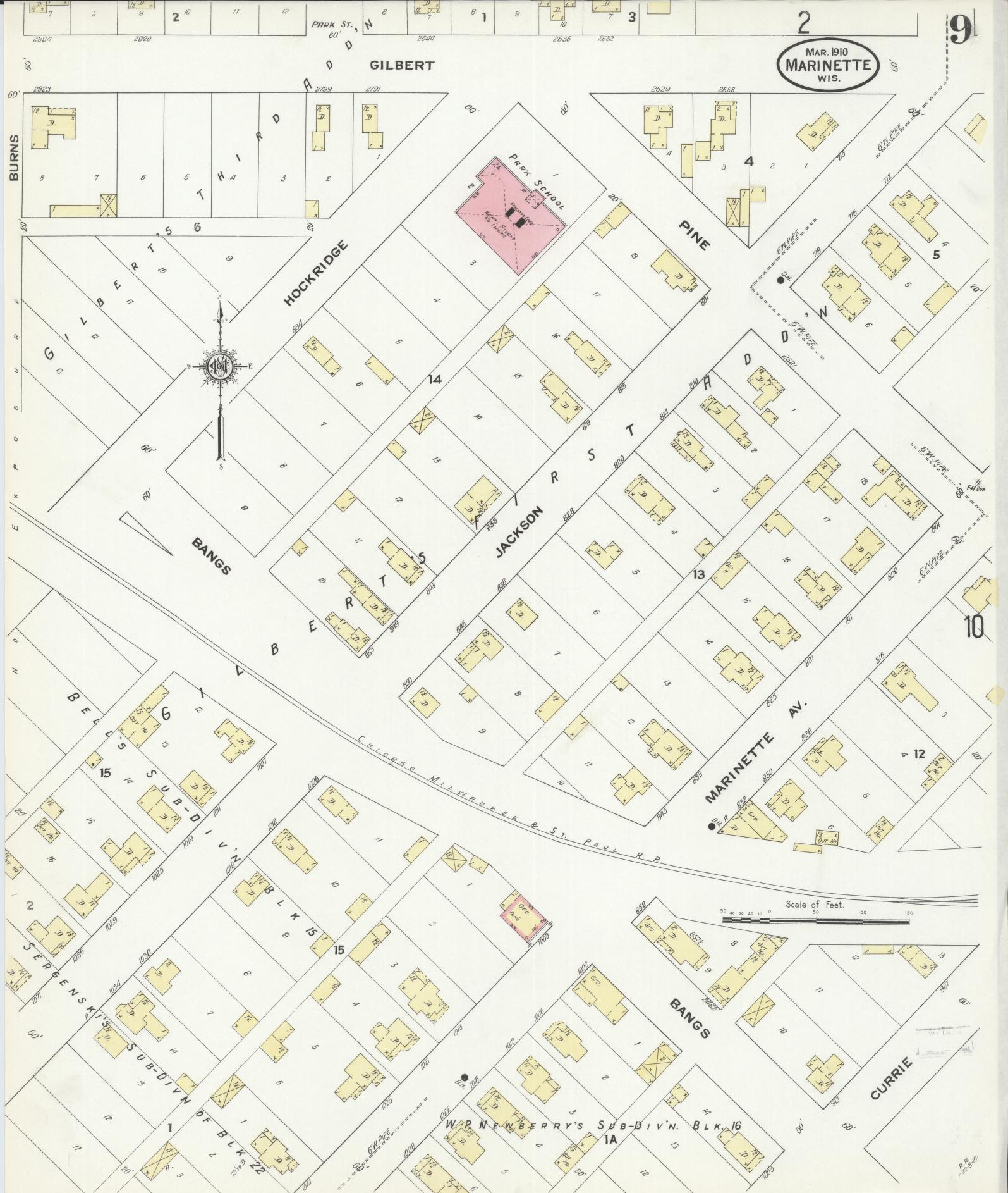 Sanborn Fire Insurance Map from Marinette, Marinette County, Wisconsin (1910), Sheet #0009 - Historic Sanborn Fire Insurance Map Print, vintage old map wall art, antique decor, genealogy gift, Wisconsin Wisconsin map