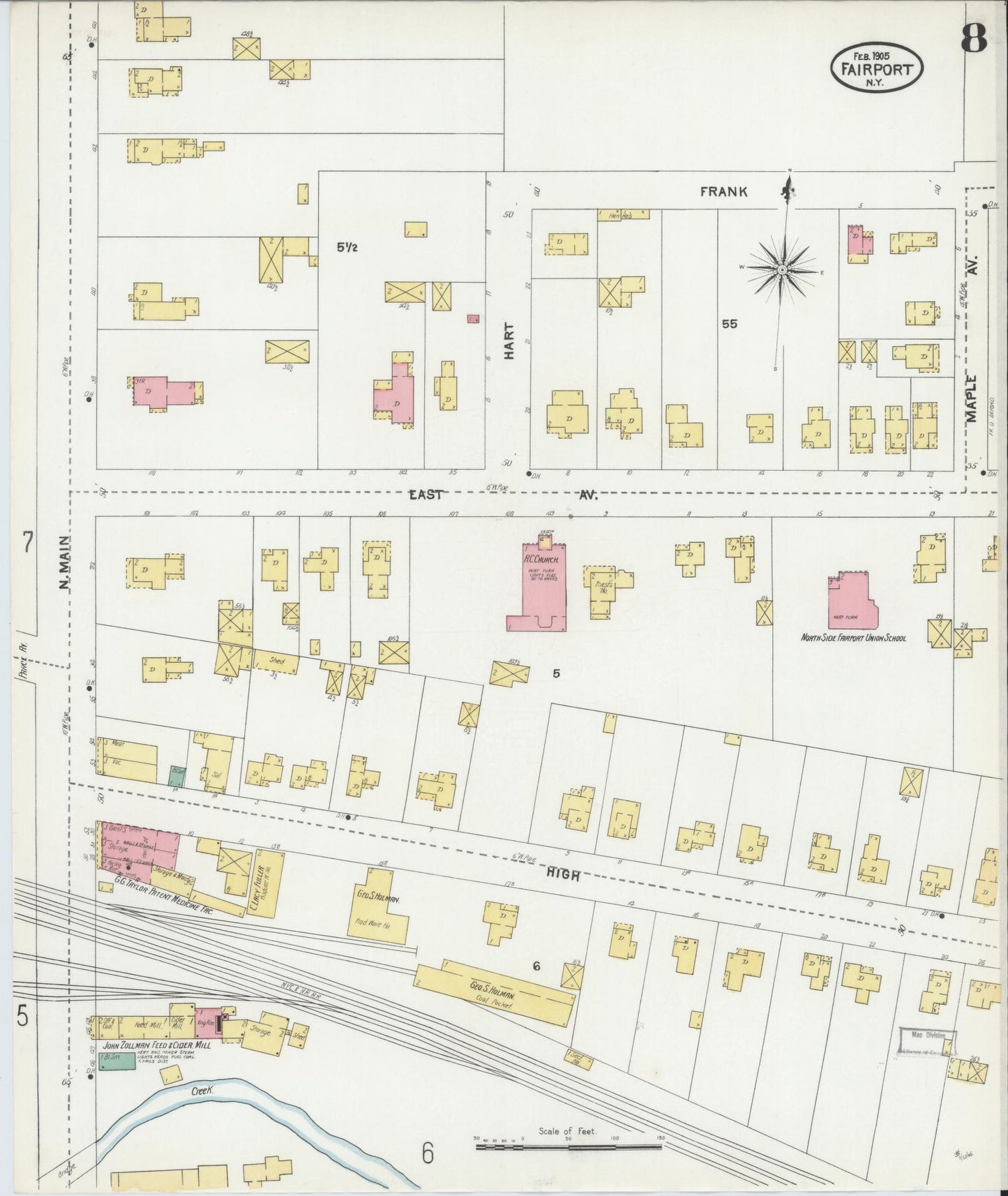 Sanborn Fire Insurance Map from Fairport, Monroe County, New York (1905), Sheet #0008 - Complete Map Set gallery image, historic Sanborn map, vintage wall art, New York New York