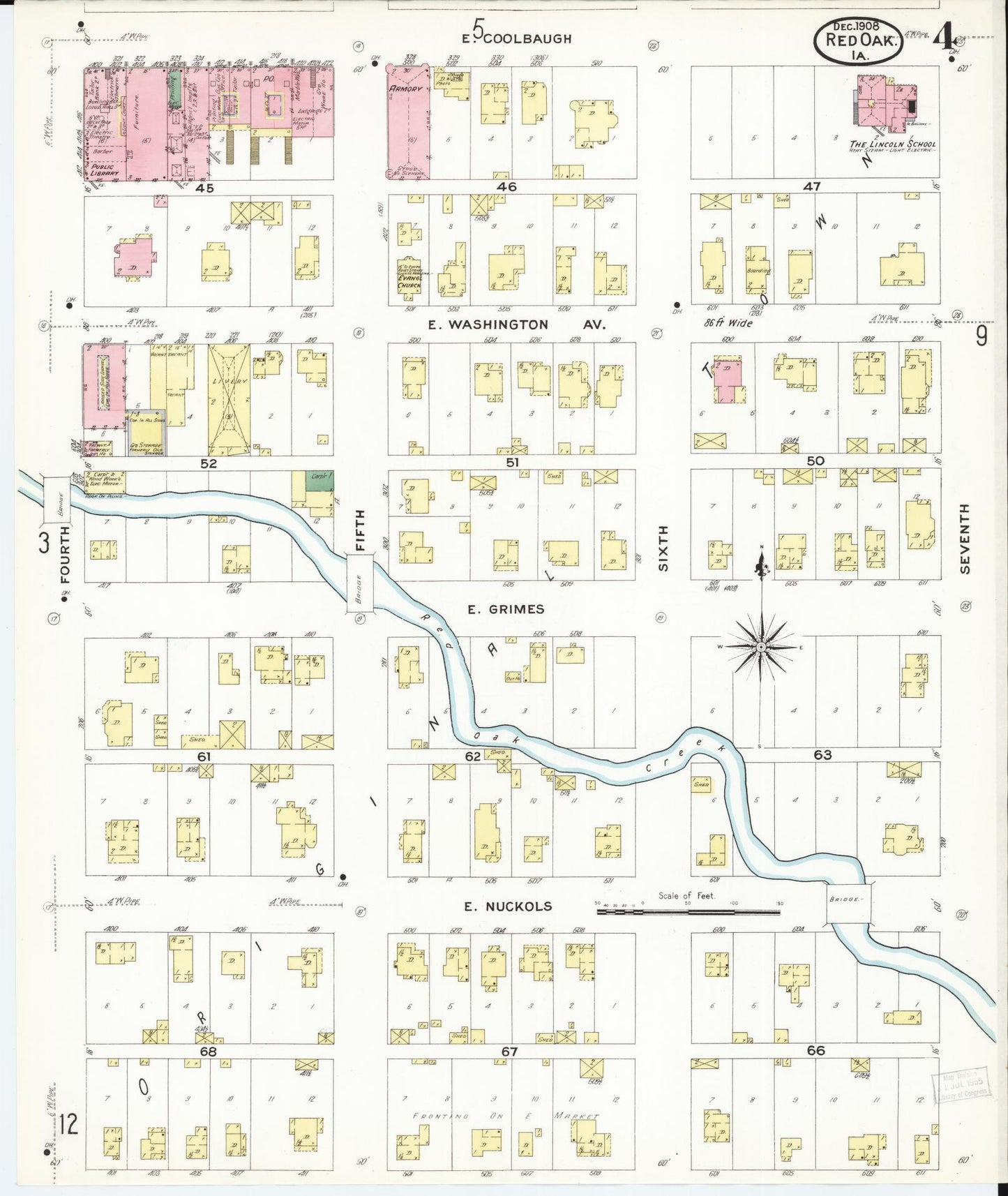 Sanborn Fire Insurance Map from Red Oak, Montgomery County, Iowa (1908), Sheet #0004 - Historic Sanborn Fire Insurance Map Print, vintage old map wall art