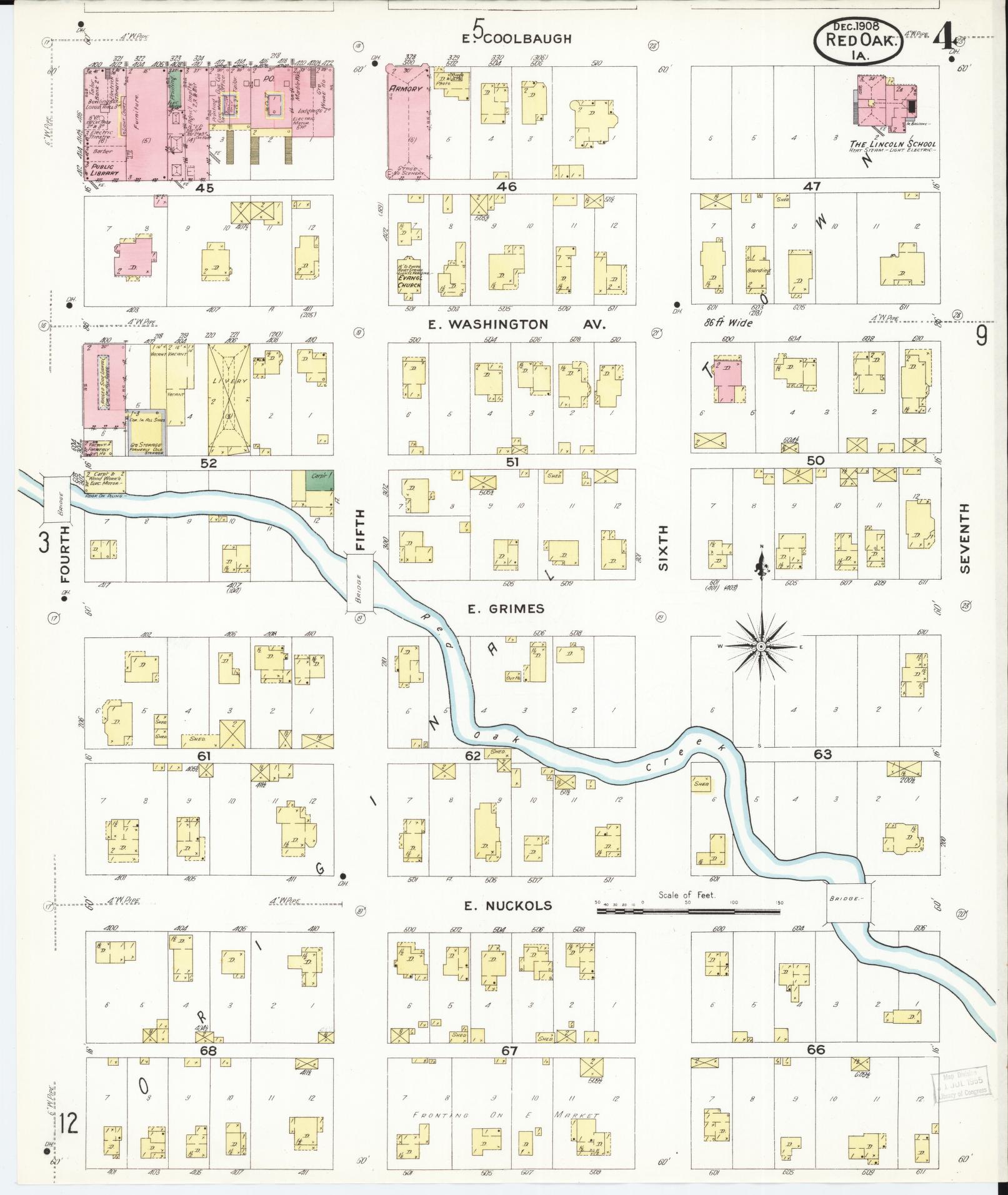 Sanborn Fire Insurance Map from Red Oak, Montgomery County, Iowa (1908), Sheet #0004 - Historic Sanborn Fire Insurance Map Print, vintage old map wall art