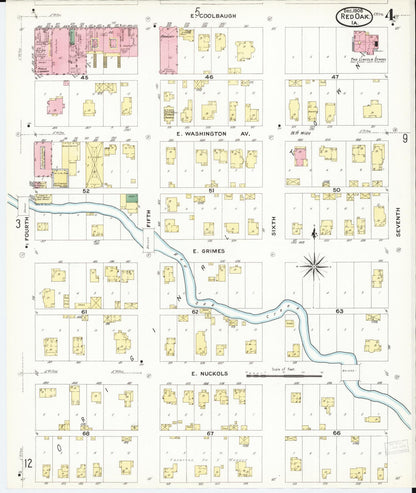 Sanborn Fire Insurance Map from Red Oak, Montgomery County, Iowa (1908), Sheet #0004 - Historic Sanborn Fire Insurance Map Print, vintage old map wall art