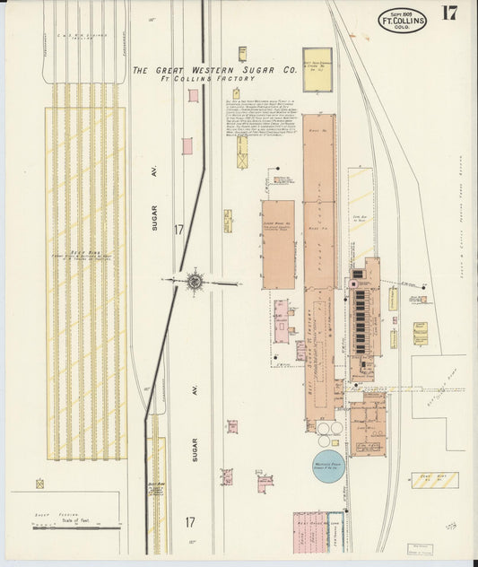 Sanborn Fire Insurance Map from Fort Collins, Larimer County, Colorado (1909), Sheet #0017 - Historic Sanborn Fire Insurance Map Print, vintage old map wall art, antique decor, genealogy gift, Colorado Colorado map