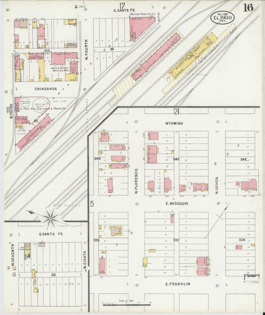 Sanborn Fire Insurance Map from El Paso, El Paso County, Texas (1898), Sheet #0016 - Historic Sanborn Fire Insurance Map Print, vintage old map wall art, antique decor, genealogy gift, Texas Texas map