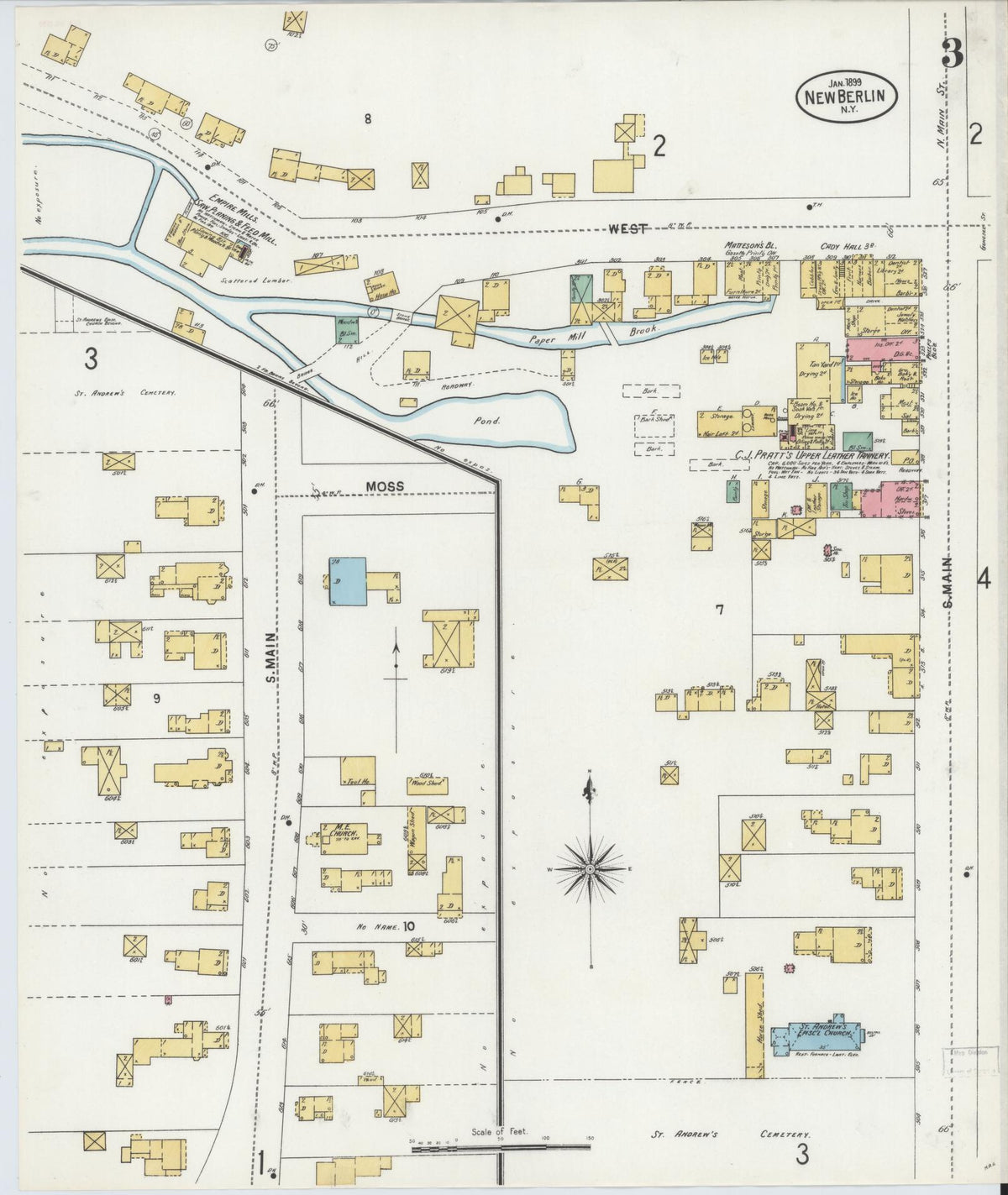 Sanborn Fire Insurance Map from New Berlin, Chenango County, New York (1899), Sheet #0003 - Historic Sanborn Fire Insurance Map Print, vintage old map wall art, antique decor, genealogy gift, New York New York map