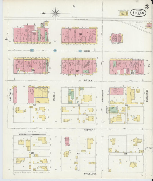 Sanborn Fire Insurance Map from Bryan, Brazos County, Texas (1896), Sheet #0003 - Historic Sanborn Fire Insurance Map Print, vintage old map wall art, antique decor, genealogy gift, Texas Texas map