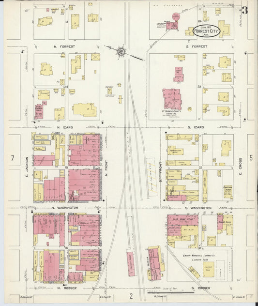 Sanborn Fire Insurance Map from Forrest City, Saint Francis County, Arkansas (1913), Sheet #0003 - Historic Sanborn Fire Insurance Map Print, vintage old map wall art, antique decor, genealogy gift, Arkansas Arkansas map