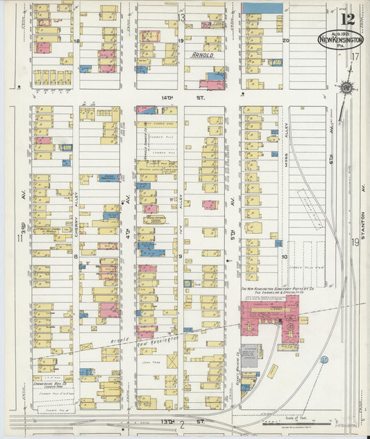 Sanborn Fire Insurance Map from New Kensington, Westmoreland County, Pennsylvania (1921), Sheet #0012 - Historic Sanborn Fire Insurance Map Print, vintage old map wall art, antique decor, genealogy gift, Pennsylvania Pennsylvania map