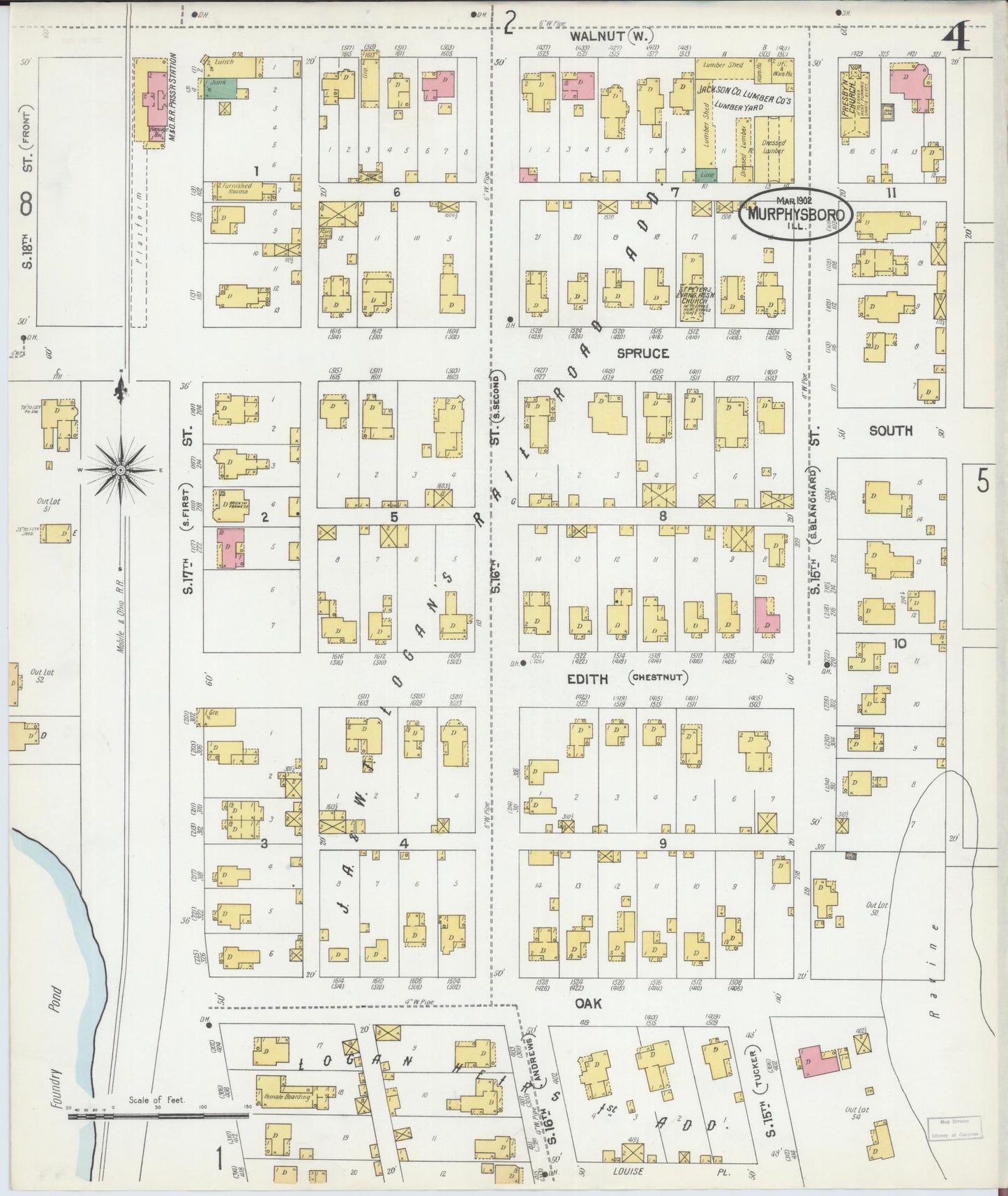 Sanborn Fire Insurance Map from Murphysboro, Jackson County, Illinois (1902), Sheet #0004 - Complete Map Set gallery image, historic Sanborn map, vintage wall art, Illinois Illinois