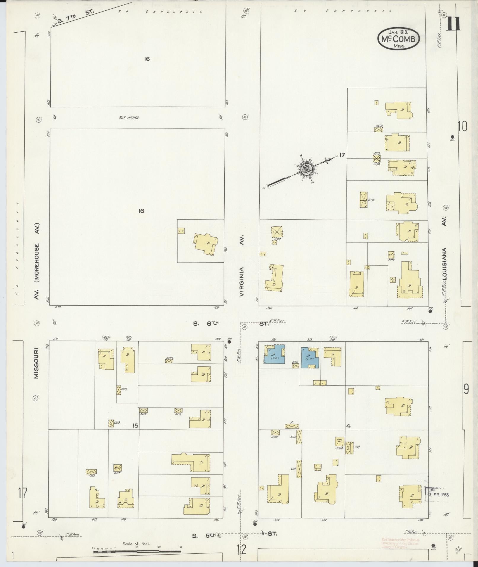 Sanborn Fire Insurance Map from McComb, Pike County, Mississippi (1913), Sheet #0011 - Historic Sanborn Fire Insurance Map Print, vintage old map wall art, antique decor, genealogy gift, Mississippi Mississippi map