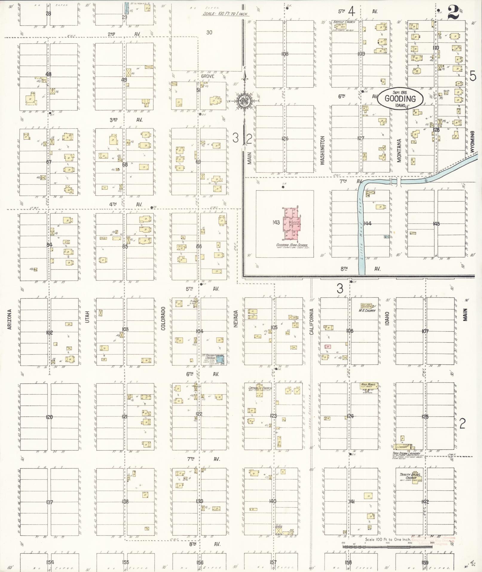 Sanborn Fire Insurance Map from Gooding, Gooding County, Idaho (1915), Sheet #0002 - Complete Map Set gallery image, historic Sanborn map, vintage wall art, Idaho Idaho