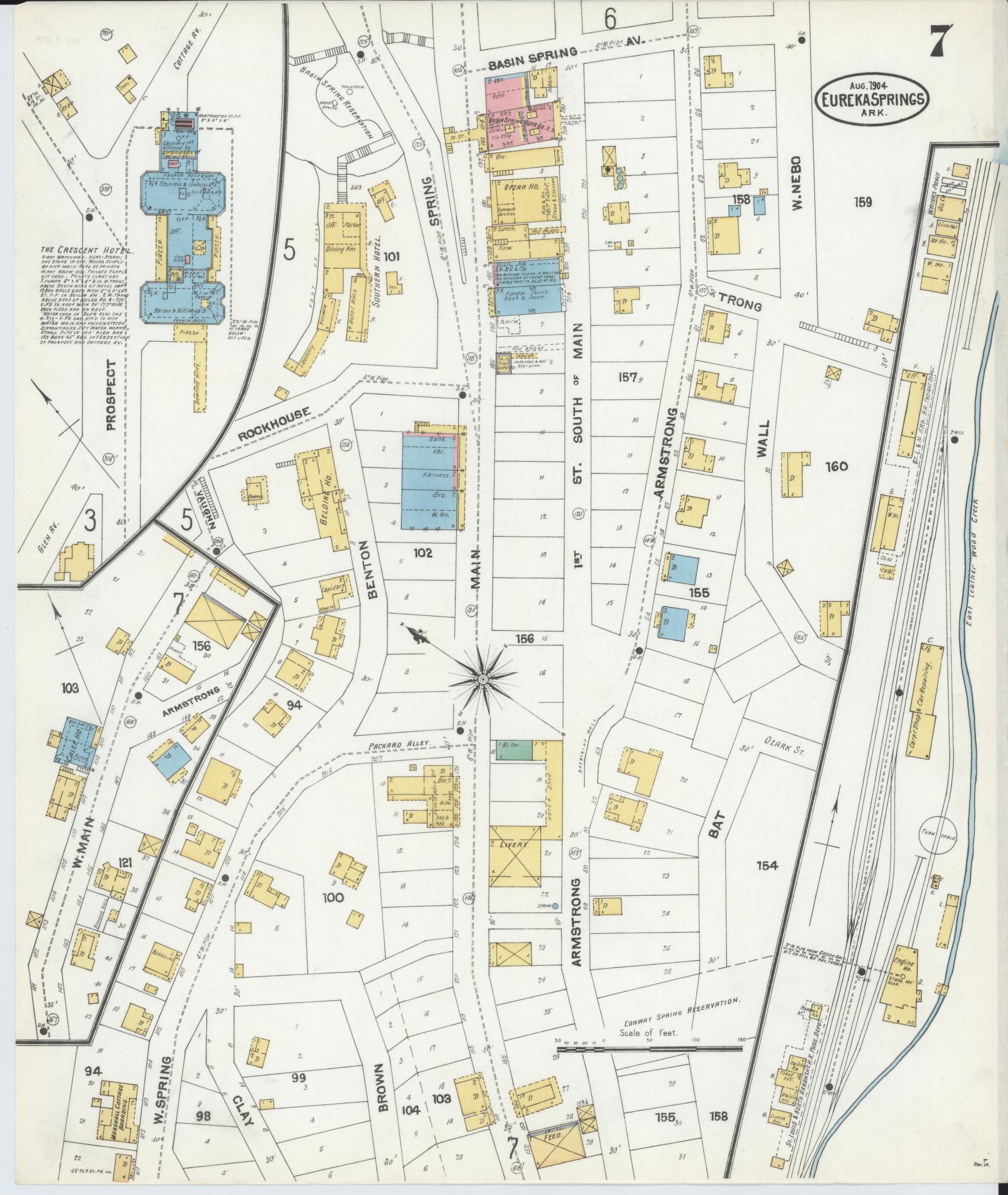 Sanborn Fire Insurance Map from Eureka Springs, Carroll County, Arkansas (1904), Sheet #0007 - Complete Map Set gallery image, historic Sanborn map, vintage wall art, Arkansas Arkansas
